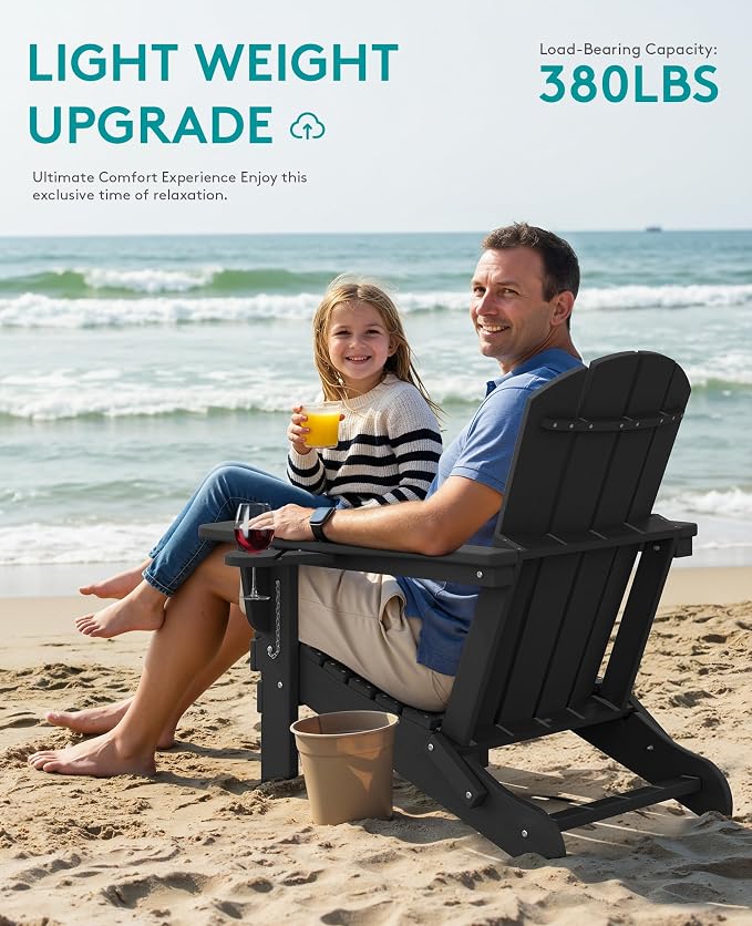 SERWALL Folding Adirondack Chair, Dual Cup Holders & All-Weather HDPE, - Image 8