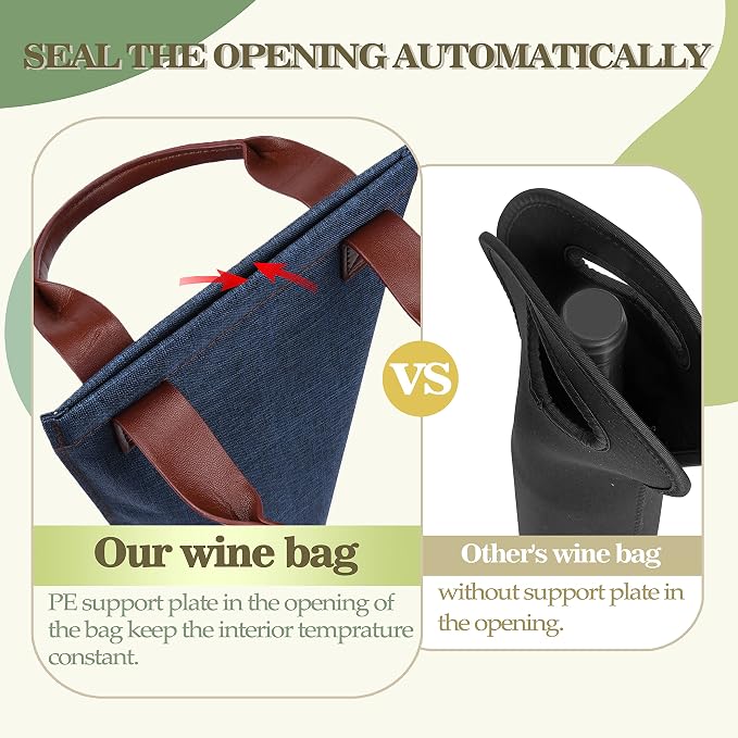 Tirrinia Single Wine Carrier Tote, Insulated Wine Cooler Bag - Image 2