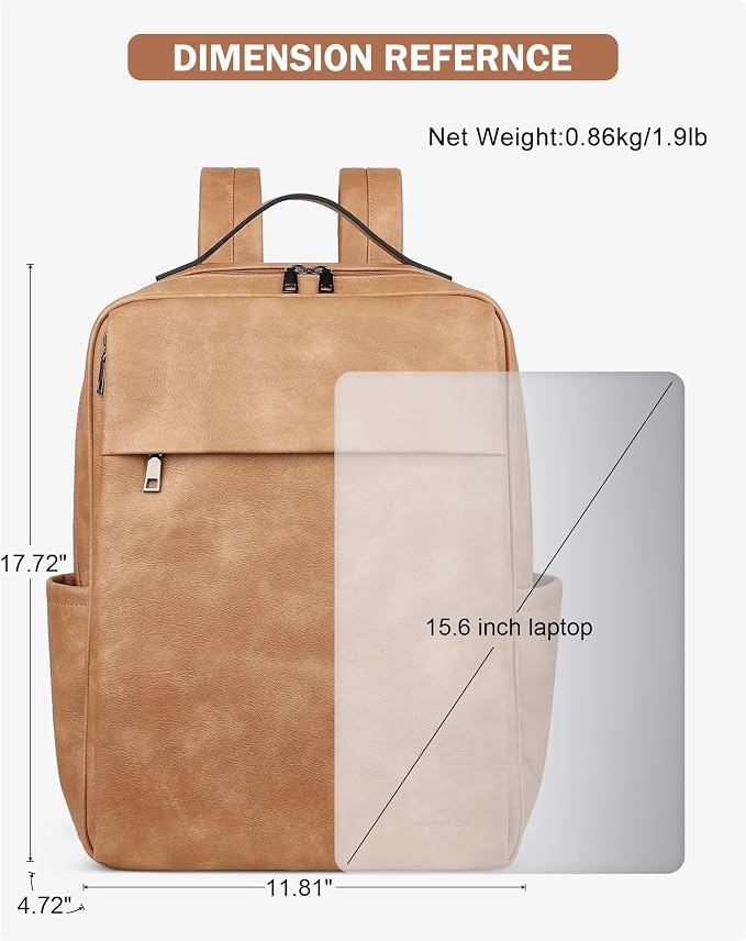 MASINTOR 15.6 inch PU Leather Laptop Backpack Purse - Image 5