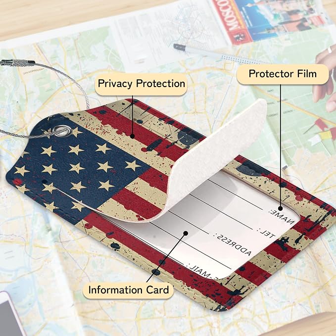 3 Pack PU Retro American Flag Leahter Luggage Tag - Image 4