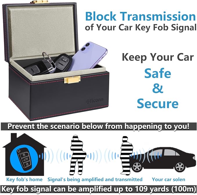 TICONN Faraday Box, Car Key Fob Protector, PU Leather Signal Blocker - Image 2