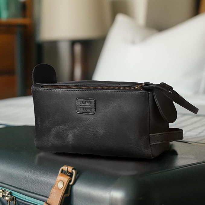 LEATHER VILLAGE Premium Leather Travel Toiletry Bag - Image 8