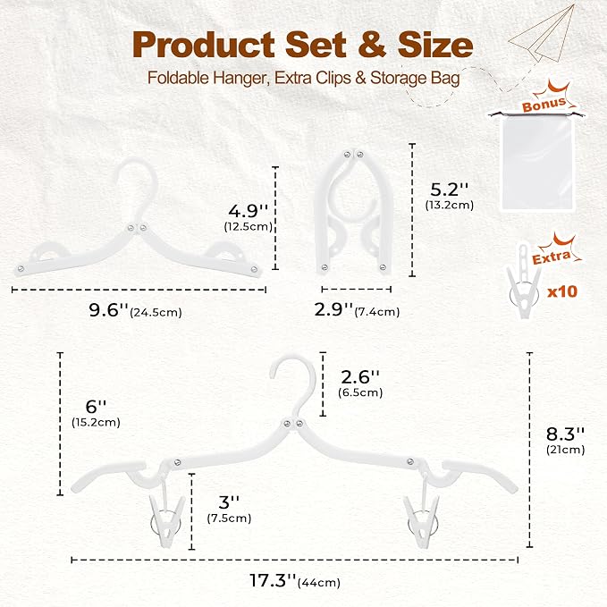 HOUSE DAY Foldable Travel Hangers 10 Pack w/10 Clips, Cruise Essentials 2025 - Image 8