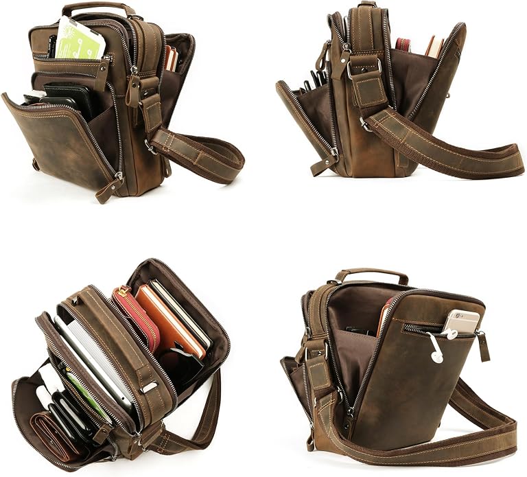 KPYWZER Genuine Leather Shoulder Bag Small Men Messenger Pack Handbag Sling - Image 6