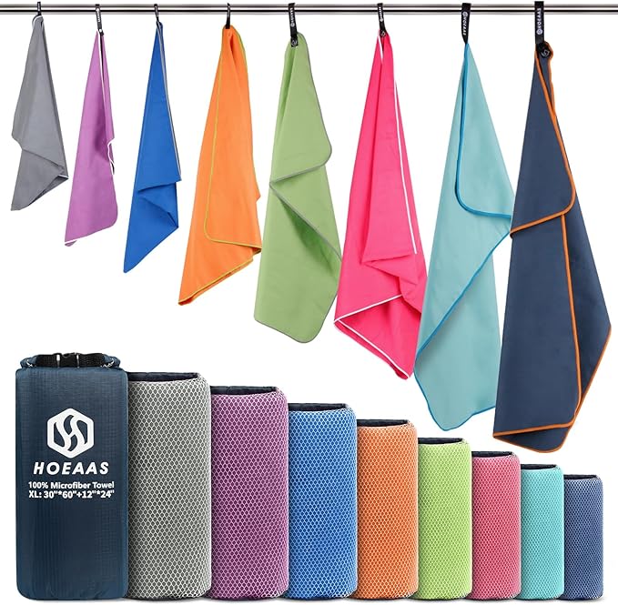 HOEAAS 2 Pack Microfiber Camping Towels, Quick Dry Towel, Super Absorbent Ultra by HOEAAS