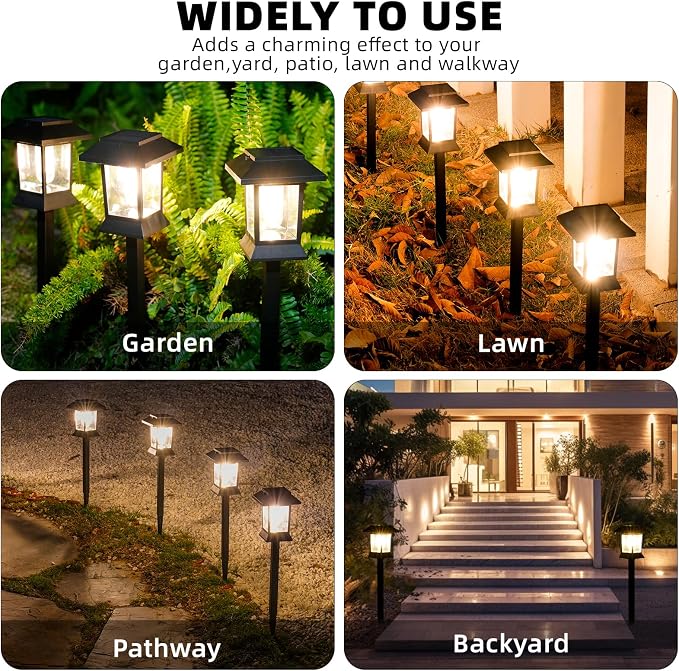6 Pack Solar Pathway Lights Outdoor Waterproof, Dual-Use Stake & Hanging Lantern - Image 6