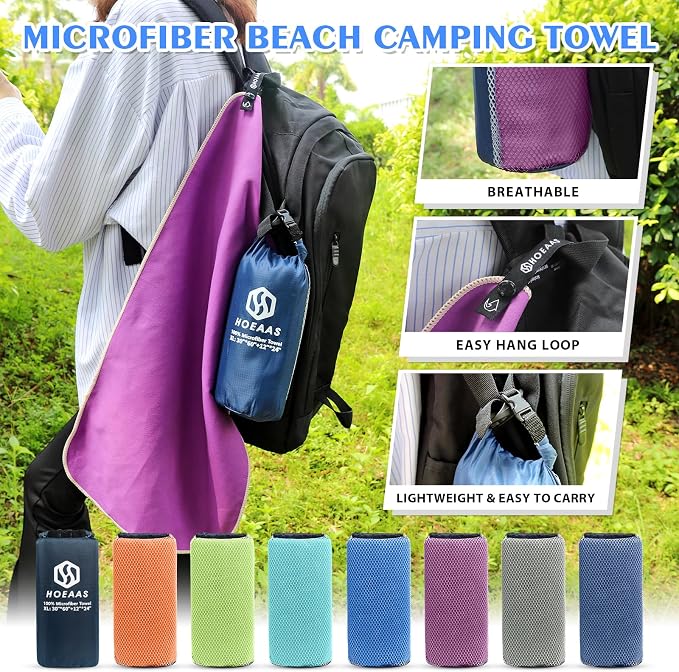 HOEAAS 2 Pack Microfiber Camping Towels, Quick Dry Towel, Super Absorbent Ultra - Image 6