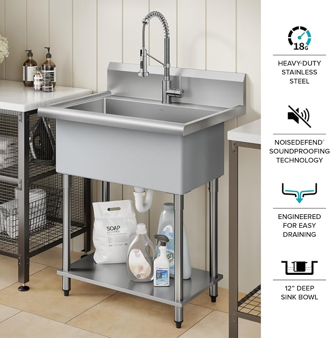 KRAUS Standart Pro 32 Inch 18-Gauge Stainless Steel Scullery Sink, 24 Gallon - Image 2