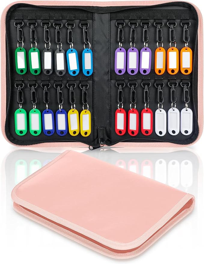 Uniclife Zippered Key Case Organizer Waterproof and Fireproof Pink Key Binder by UnicLife