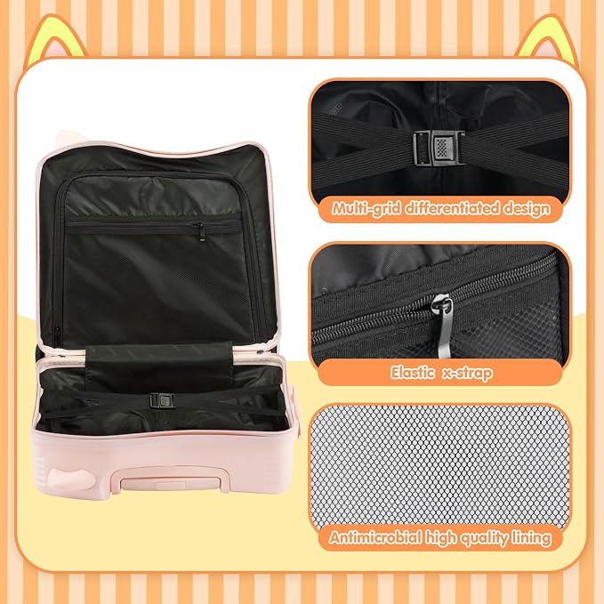 20" Ride-On Travel Suitcase for Kids, Cute Ear Toddler Carry on Luggage - Image 5