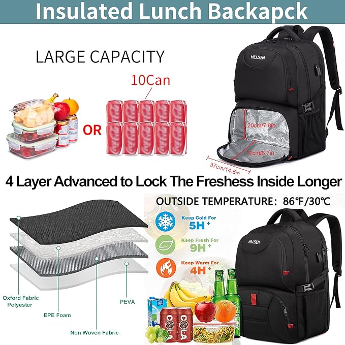 HILUSEN Extra Large Backpack for Men 50L, Insulated Cooler Lunch Box Backpack - Image 2
