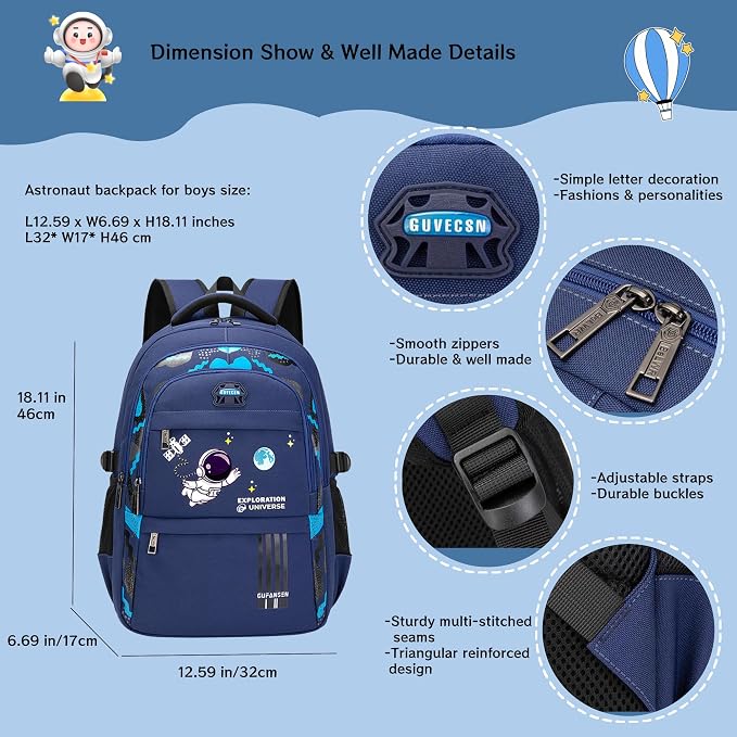MITOWERMI Astronaut Backpack for Boys School Bags Space Kids Backpack for - Image 2