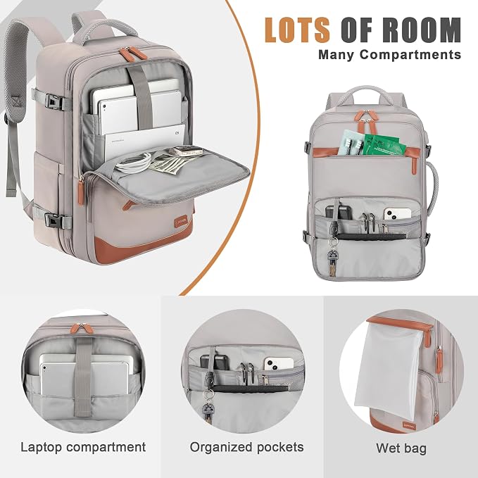 40L Travel Backpack with USB Charging Port, Water-Resistant Carry On Backpack - Image 3