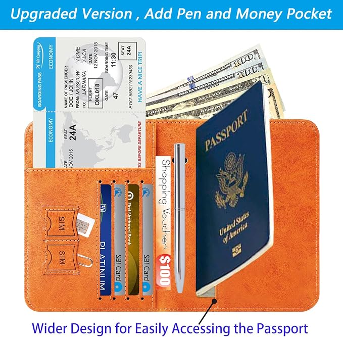 Passport Holder Cover Wallet Travel Essentials RFID Blocking Leather Card Case - Image 2