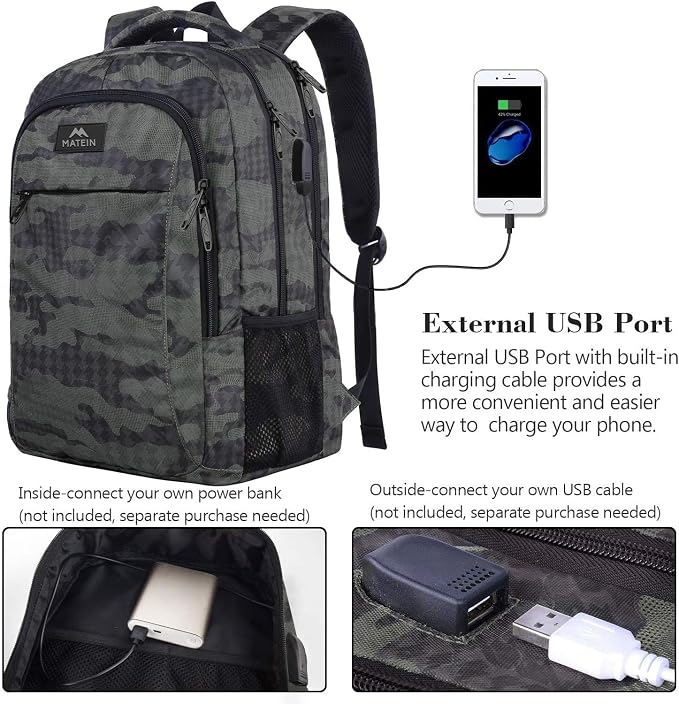 MATEIN Travel Backpack with USB, Sturdy College School Backpack - Image 2