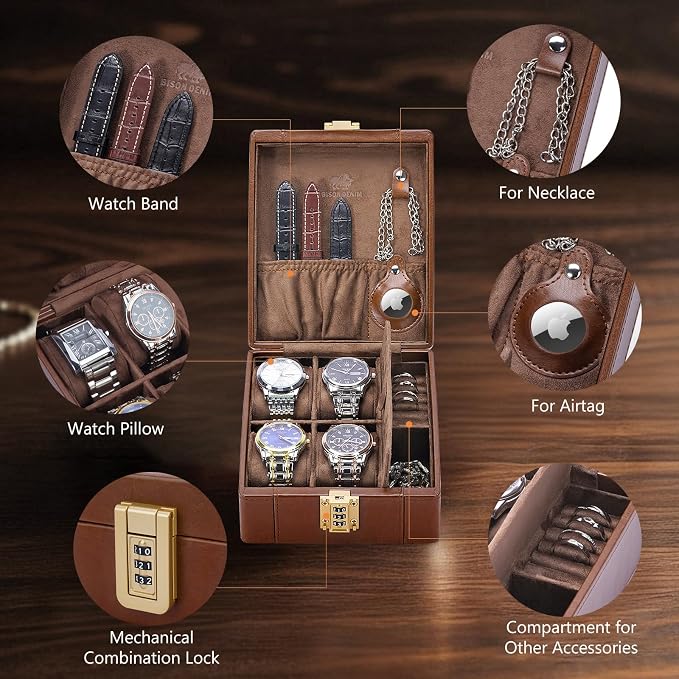 BISON DENIM Watch Box, 4 Watch Travel Case - Image 3