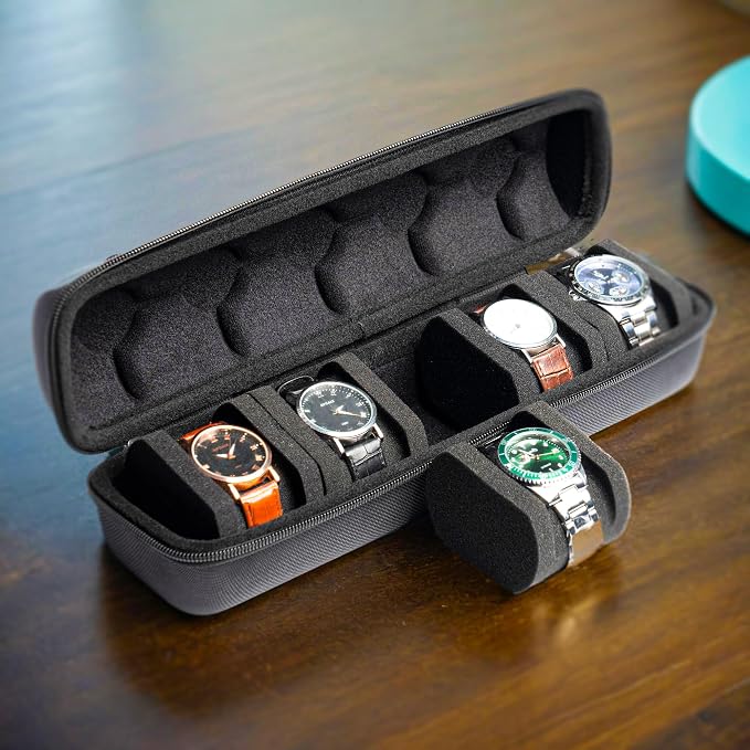 Hard Watch Travel Case, 5 slot Watch Roll Case Storage and Organizer - Image 3