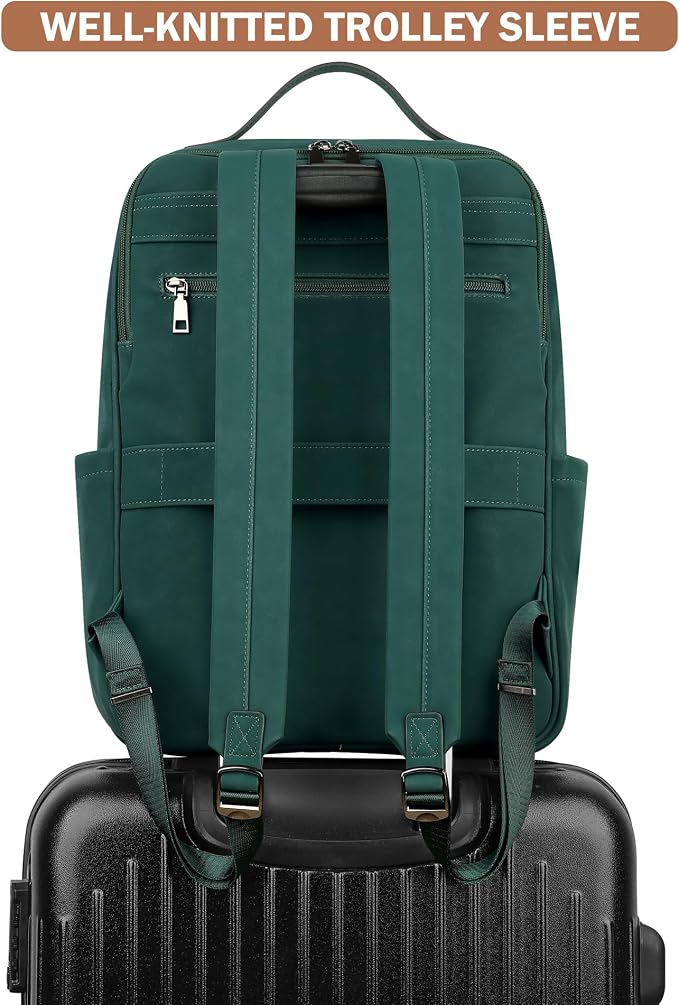 MASINTOR 15.6 inch PU Leather Laptop Backpack Purse - Image 7