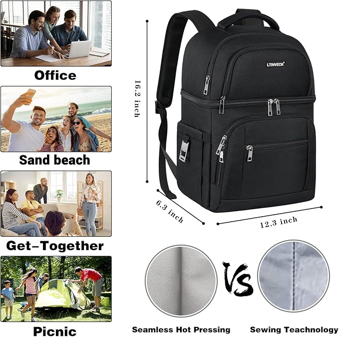 Cooler Backpack, Insulated Backpack Cooler Leakproof Double Deck Cooler Bag - Image 6