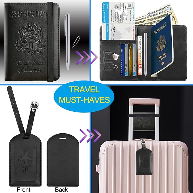 Passport Holder With Luggage Tag Travel Essentials Passport Cover Wallet RFID - Image 2