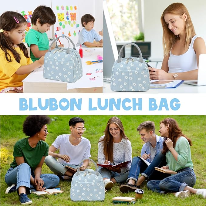 Bluboon Lunch Bag for Women Men Cute Corduroy Lunch Tote Bags Reusable - Image 7