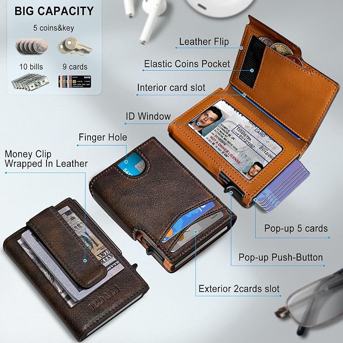 Wallet for Men with Money Clip Coins Pocket ID Window Gift Boxed, Slim Smart - Image 2