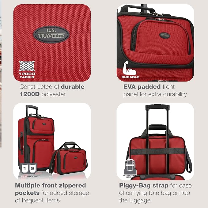 U.S. Traveler Rio Fabric Expandable Carry-on Luggage, Rolling Suitcase - Image 3