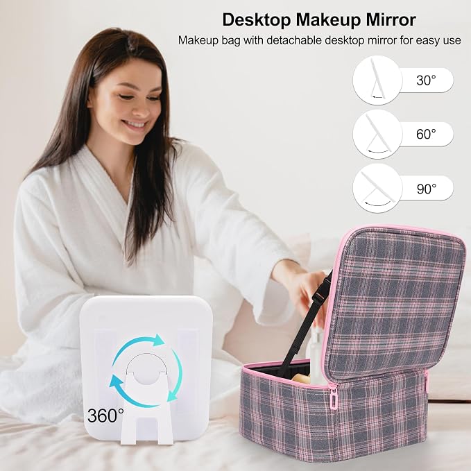 Makeup Bag With LED Mirror, Travel Makeup Case with Light up Mirror Large - Image 3