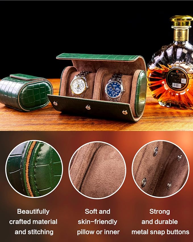 MR.OKAY 2 Watch Travel Case-Classic Leather Watch Case - Image 6