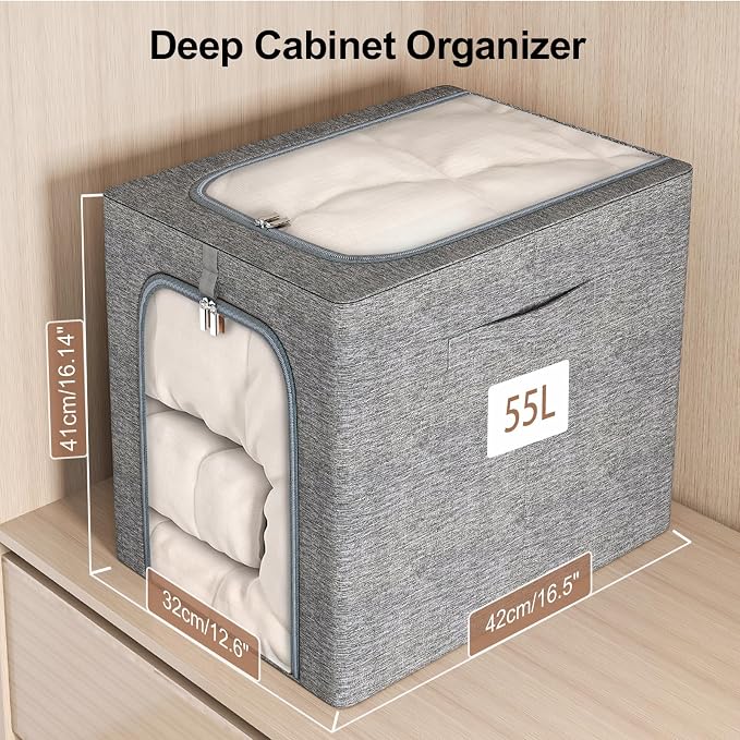 GoMaihe Clothes Storage Bins Metal Frame: 55L Extra Large Stackable Closet - Image 2