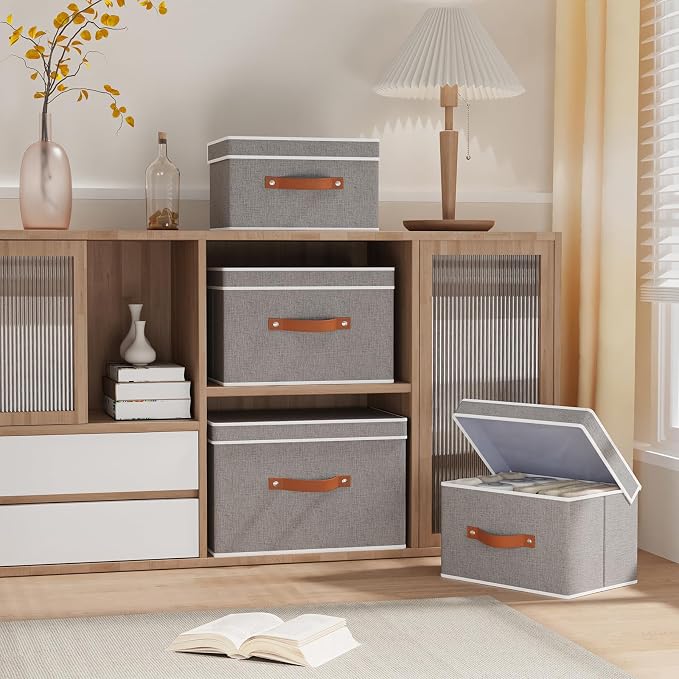 Fabric Storage Bins with Lids, Linen Foldable Clothes Boxes, Closet Organizer - Image 2