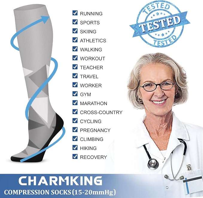 CHARMKING Compression Socks for Women & Men Circulation 15-20 mmHg is Best - Image 6