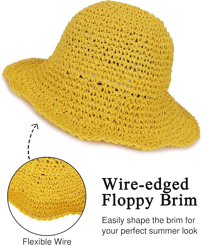 Womens Wide Brim Straw Sun Hat Foldable Floppy Crochet Beach Hat - Image 4