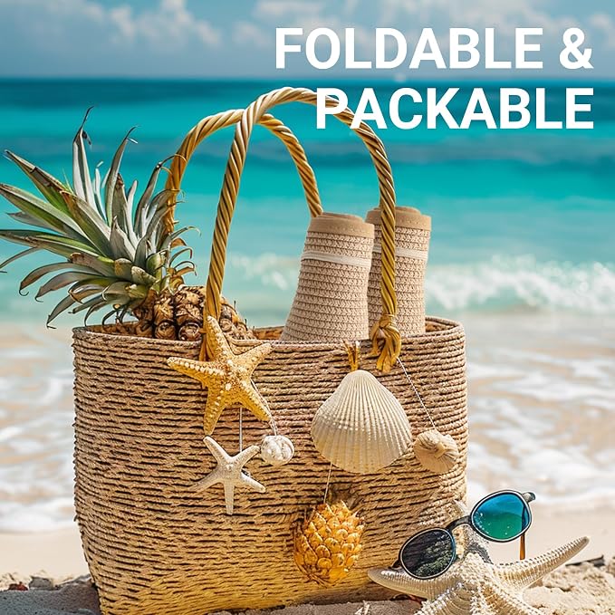 PFFY Sun Hats for Women Straw Beach Hat Packable Foldable Wide Brim Ponytail - Image 5