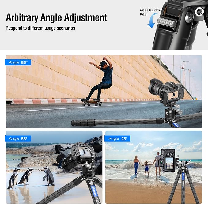 Carbon Fiber Lightweight Travel Tripod, Max Load 33.07lb - Image 2