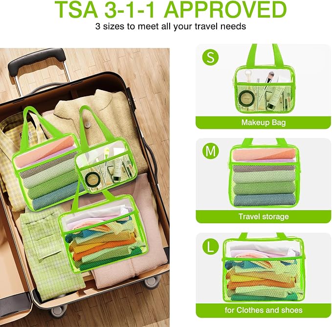 XEWEA Clear Travel Toiletry Bags, 3 Pack TSA Approved Transparent Makeup Bag - Image 5