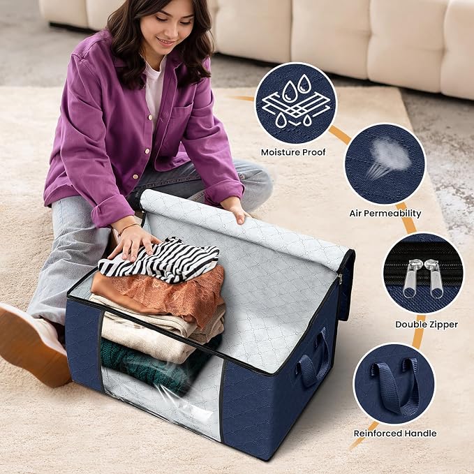 Fab totes 8 Pack Clothes Storage, Foldable Thick Fabric Blanket Storage Bags - Image 4