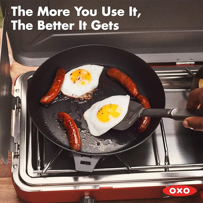 OXO Outdoor Pre-Seasoned Carbon Steel 10" Frying Pan Skillet, Detachable Handle - Image 8