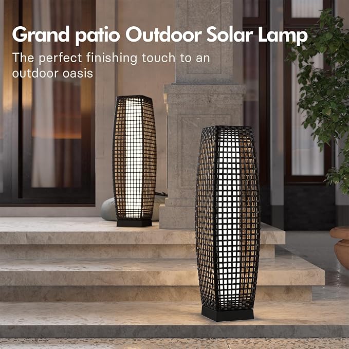 Grand patio Outdoor Floor Lamp Solar Powered Lantern Water-Resistant Wicker - Image 2