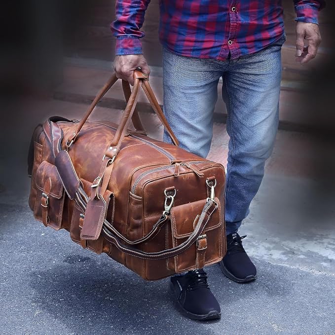 Large duffel bags for men holdall leather travel bag overnight gym sports - Image 4