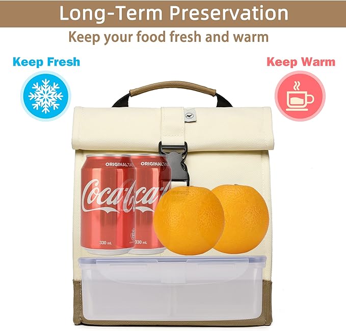 SUNNY BIRD Insulated Lunch Bag Rolltop Lunch Box Medium Lunch Cooler Tote - Image 2