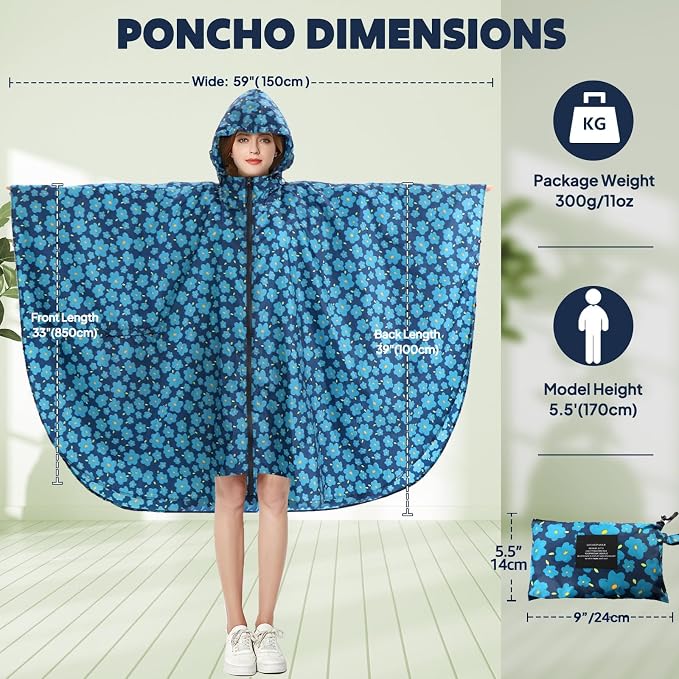 ANYOO Waterproof Rain Poncho Lightweight Reusable Hiking Hooded Coat Jacket - Image 2