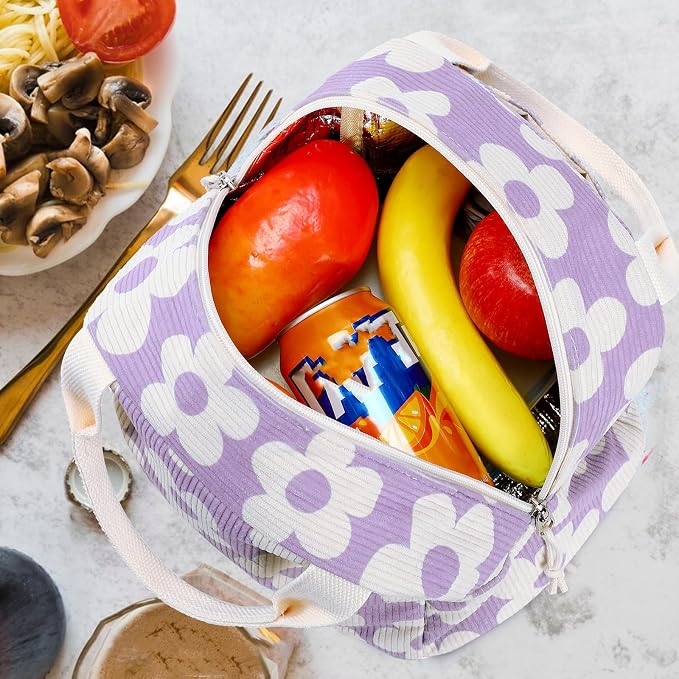 Bluboon Lunch Bag for Women Men Cute Corduroy Lunch Tote Bags Reusable - Image 7