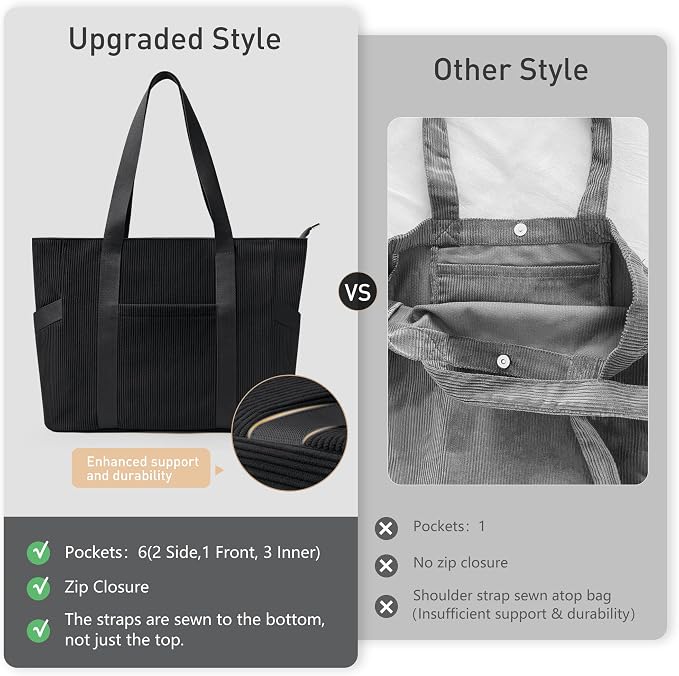 Tote Bag for Women with Zipper, Travel Tote Bags with Compartments Large - Image 7