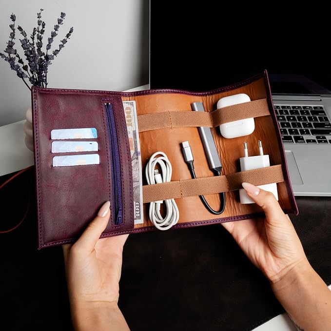 HARDISTON Custom Leather Electronic Organizer Roll – Personalized Cord Pouch - Image 6