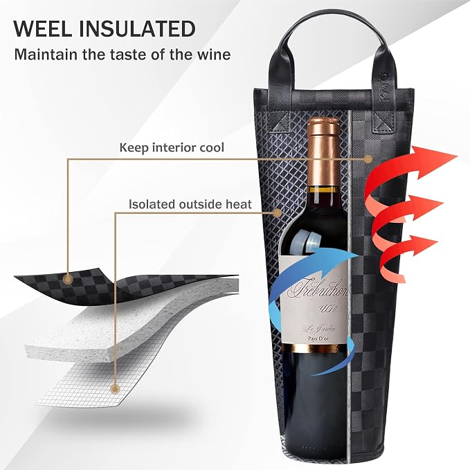 Tirrinia Single Wine Carrier Tote, Insulated Wine Cooler Bag - Image 3
