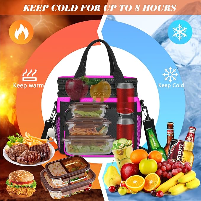 Insulated Lunch Bag Women | Large Adult Lunch Box | Double-Layer Reusable Lunch - Image 2