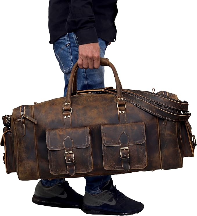 Large duffel bags for men holdall leather travel bag overnight gym sports - Image 3