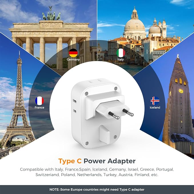 TESSAN European Travel Plug Adapter 2 Packs, Type C Europe Adaptor Foldable - Image 5