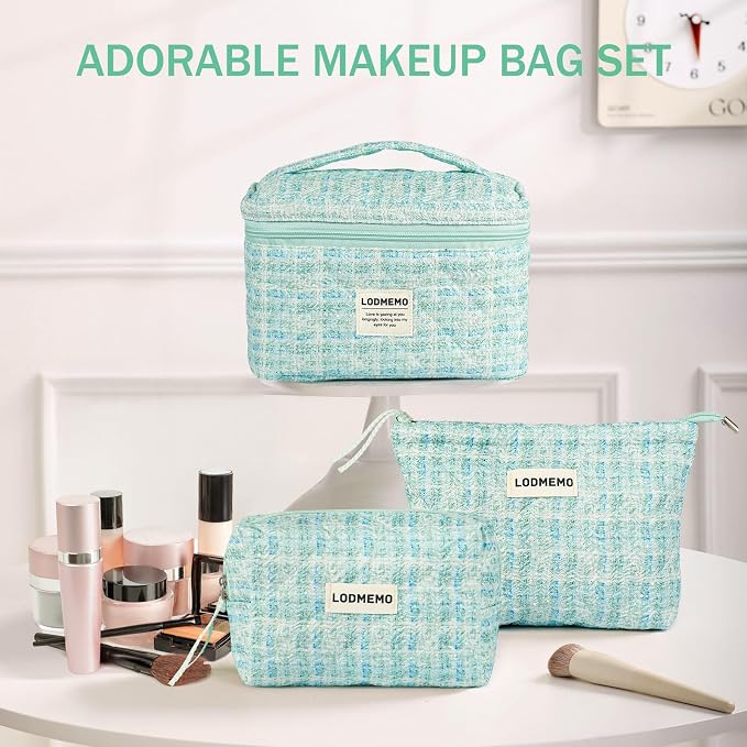 Makeup Bag 3 PCS Quilted Cosmetic Bags - Image 7